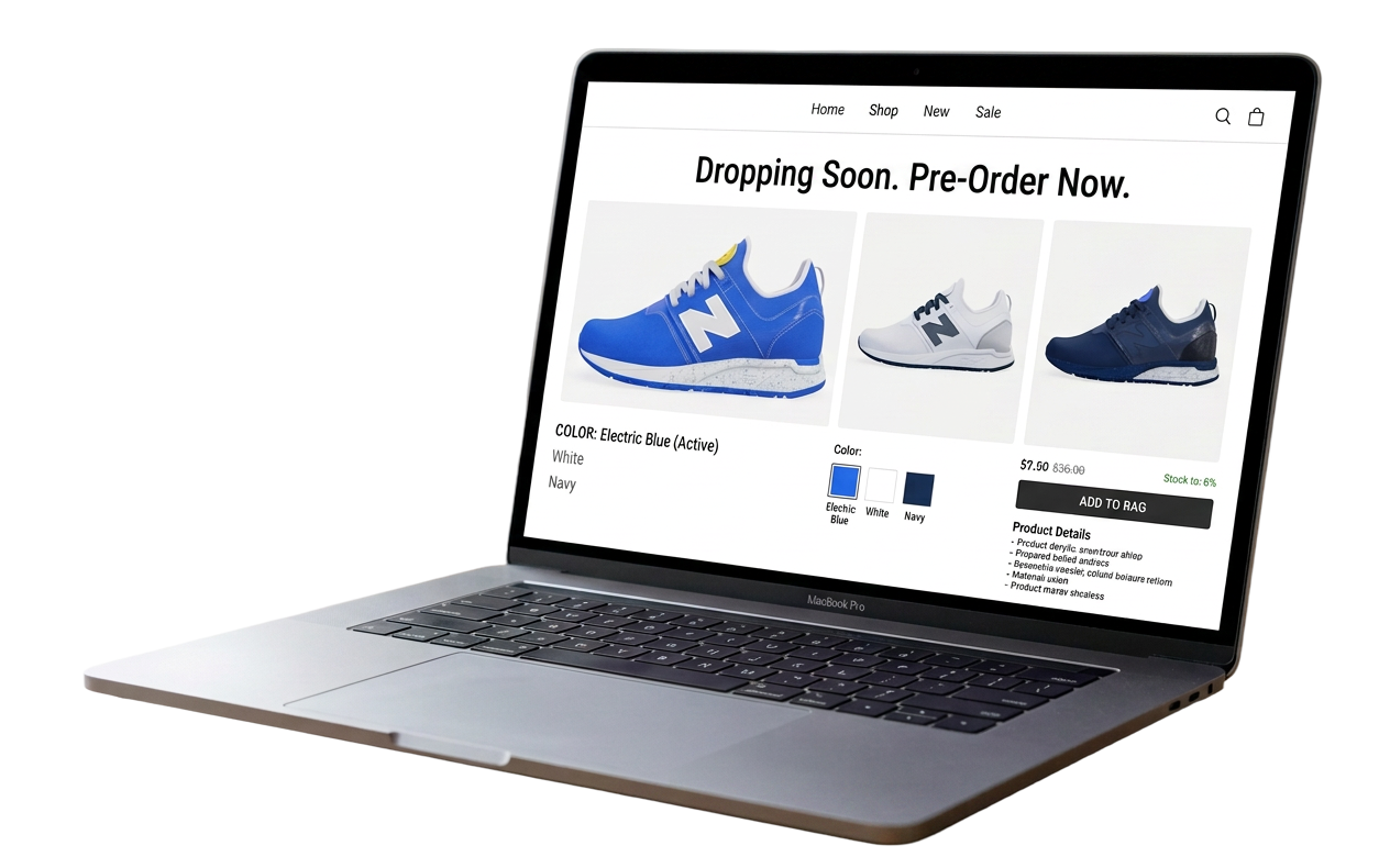 Product detail page imagery on a laptop, rendered in KeyShot