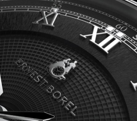 Close-up of a black watch dial with Roman numerals, rendered in KeyShot Close-up of a black watch dial with Roman numerals, rendered in KeyShot
