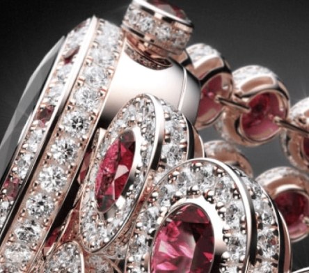 Rose gold bracelet set with rubies and diamonds, rendered in KeyShot Rose gold bracelet set with rubies and diamonds, rendered in KeyShot